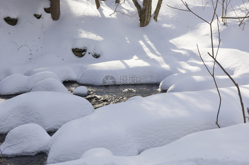 雪河岩石溪流白色季节性公园流动图片