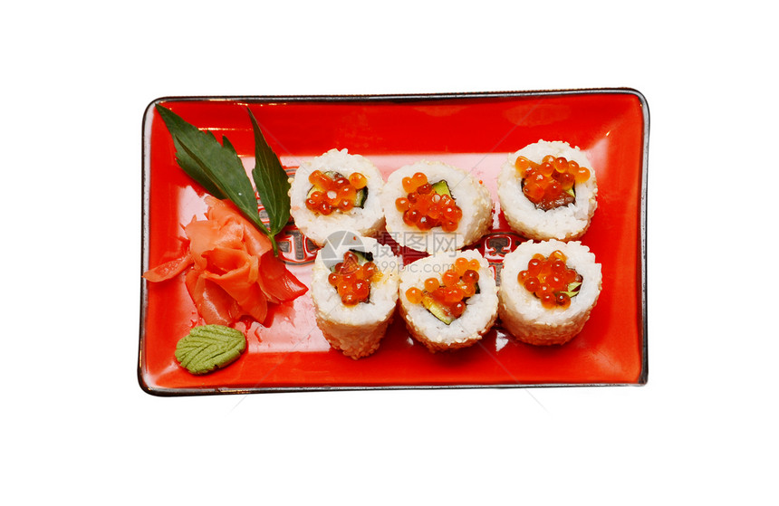 白背景的麻木沙门寿司传统午餐时间食物吃饭用餐烹饪饮食美食餐厅图片