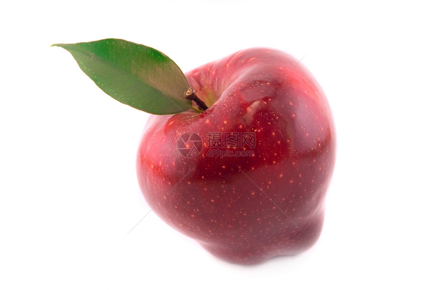 红苹果 白纸上隔离绿叶美食食物早餐小吃红色水果果汁液体图片