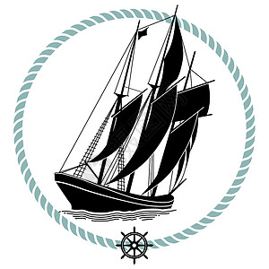 桅杆船航行船舶标志插画