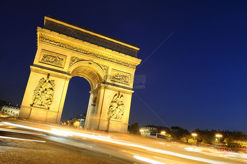 胜利之拱门 法国巴黎 法国巴黎历史天空城市街道蓝色历史性旅行文化名声艺术图片