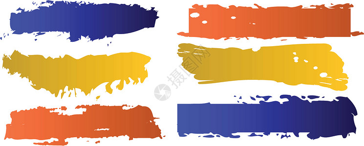 矢量颜色横幅集刷子斑点飞溅黄色蓝色橙子墨水绘画框架液体背景图片