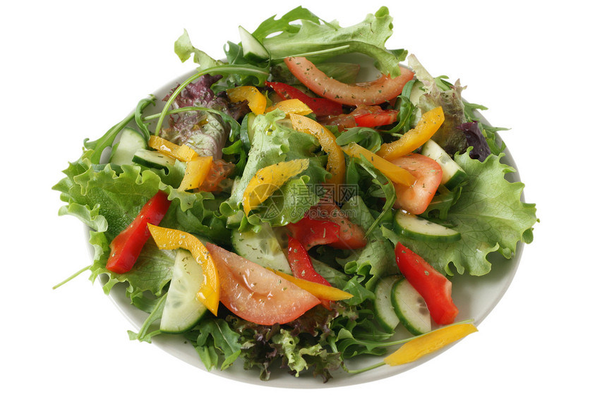 沙拉食物白色红色胡椒蔬菜餐巾黄色盘子午餐图片