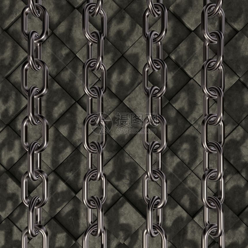 石头背景上的锁链金属立方体安全力量工业砖块图片