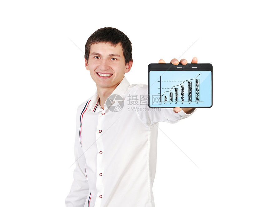 有利润的平板图表男性电脑青少年屏幕商业通讯技术创造力组织图片
