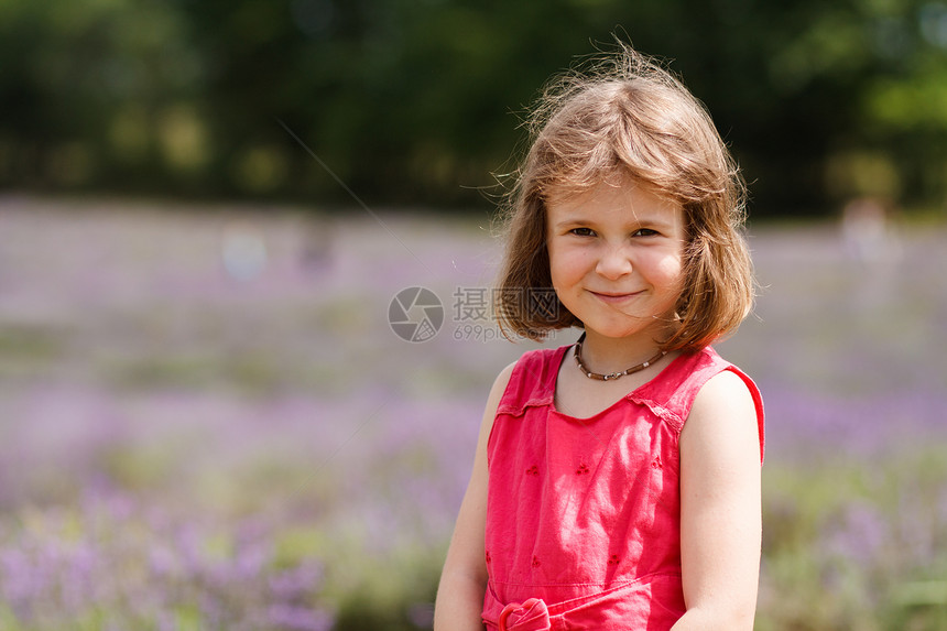 紫衣草地上的女孩童年晴天孩子场地青年摄影薰衣草日光女性图片