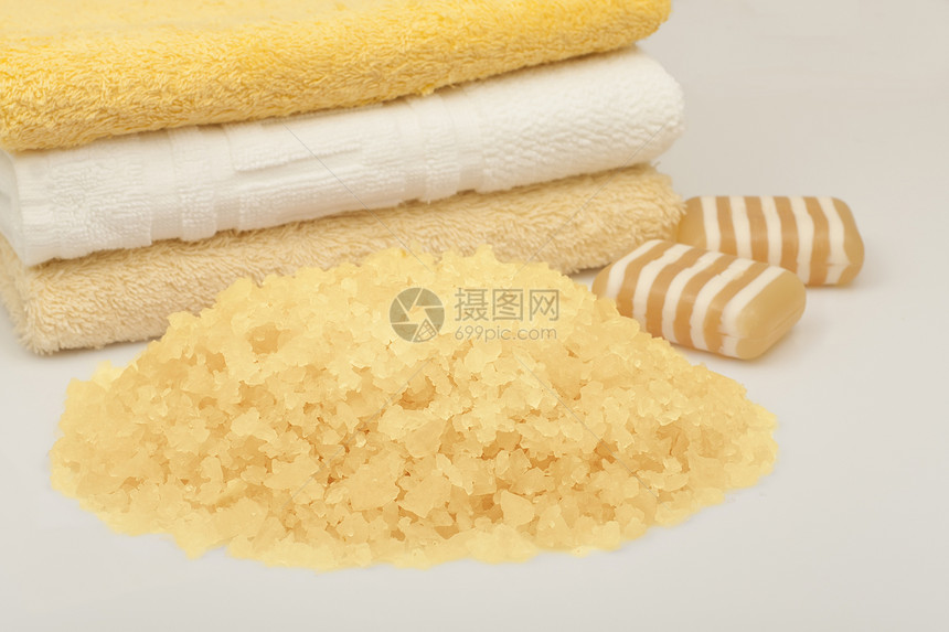 用于洗澡的海水盐验收白色肥皂治疗甘油程序黄色毛巾水晶图片