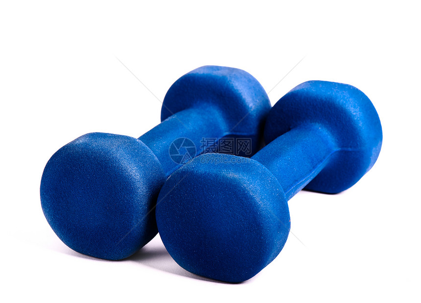 两个蓝色的哑铃身体运动建造卫生训练力量肌肉有氧运动活动建筑图片