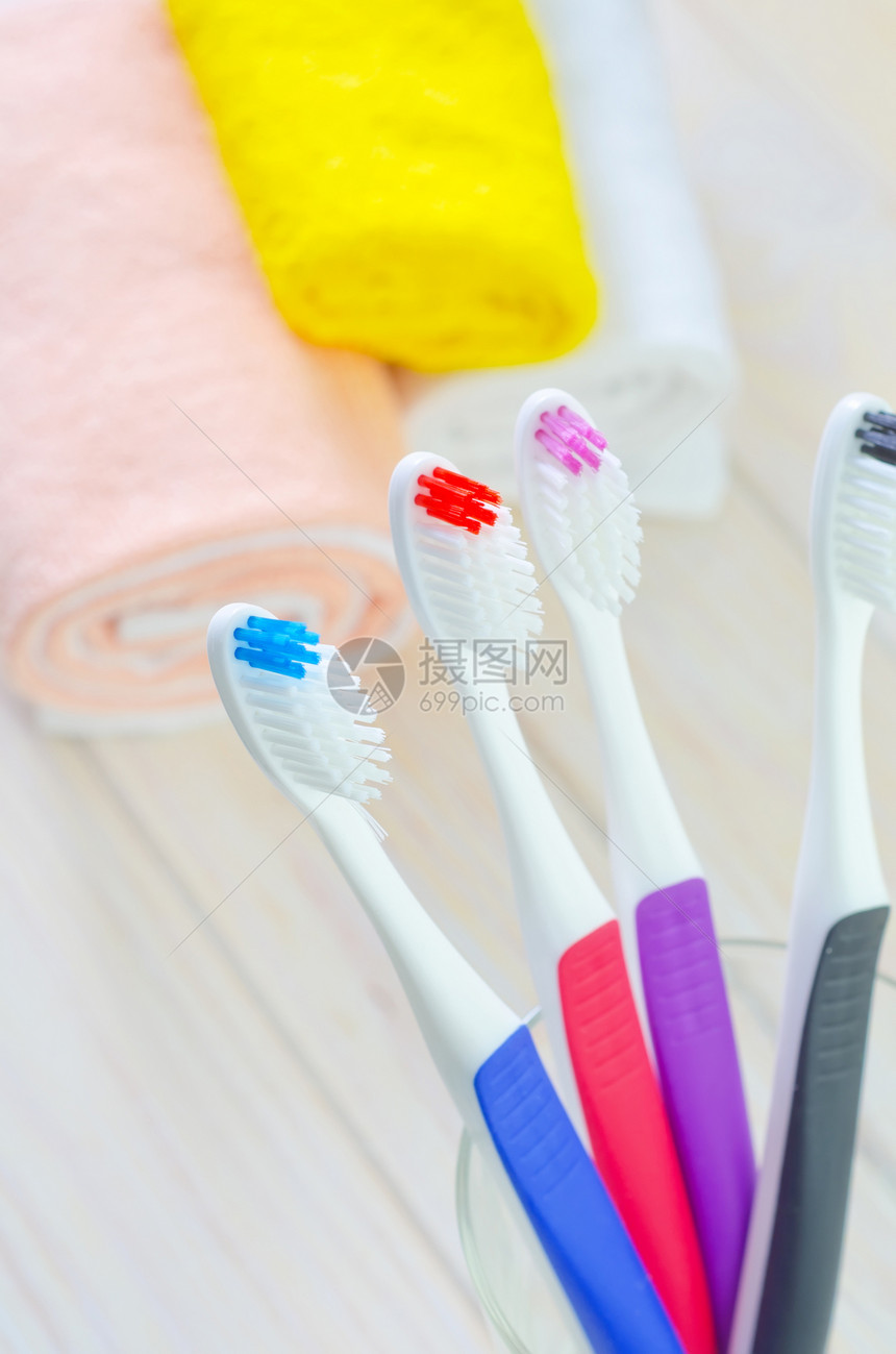 牙牙刷棉布正方形蓝色刷子预防宏观牙医毛巾玻璃卫生图片