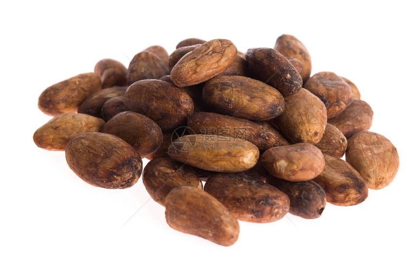白背景孤立的卡卡咖啡豆甜点种子棕色美食农业团体热带水果饮食白色图片