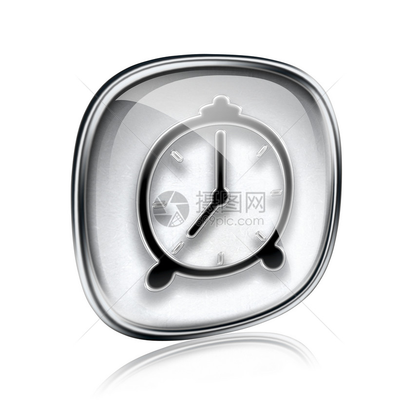 时钟图标灰色玻璃 在白色背景上隔离按钮电脑警报黑色圆圈网站时间正方形网页互联网图片