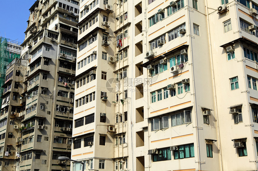 香港拥挤的大楼城市住房建筑抵押百叶窗公寓高楼地板多层住宅图片