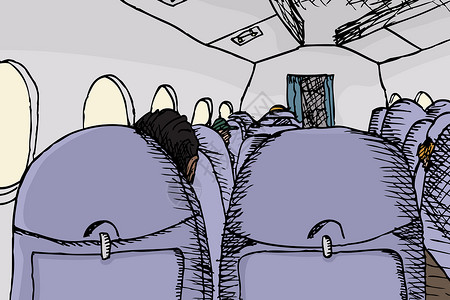 座位卡通内地飞机托盘游客经济舱日光手绘涂鸦空气草图卡通片插图背景