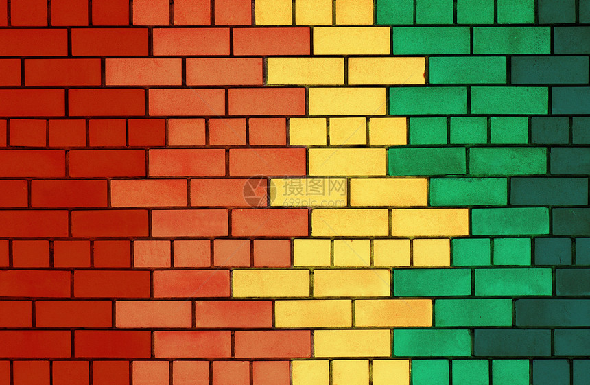 色彩多彩的砖墙建筑力量黄色水平风化房子水泥红色条纹框架图片