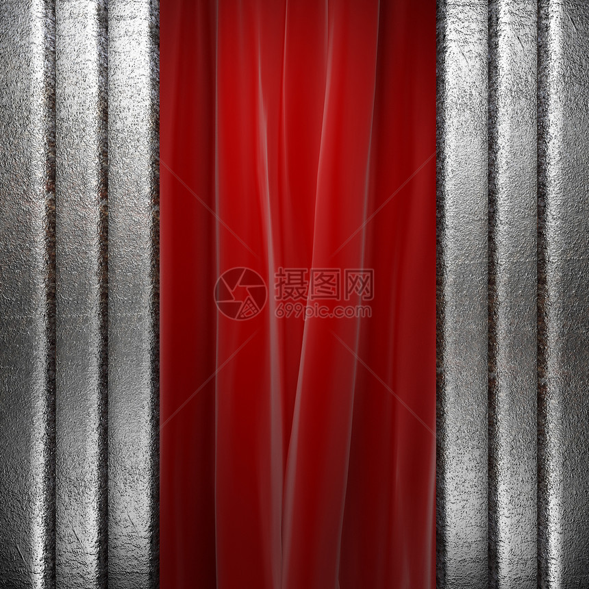 红色窗帘上的金属剧院品牌合金娱乐酒吧边界木板展览盘子艺术图片