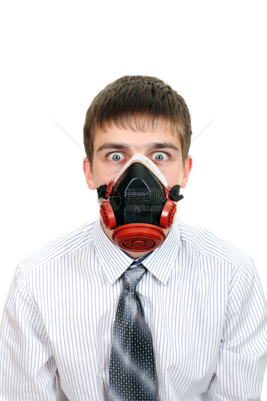 煤气面具青年男子震惊衬衫喘息防御白色学生工人冒险青少年实习生图片