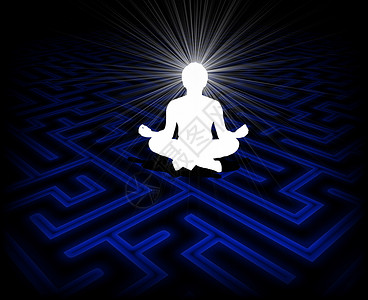 集中浓度迷宫瑜伽专注冥想精神沉思蓝色背景图片