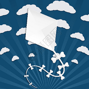 纸风筝蓝色背景的基特语 云彩和射线插画