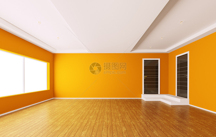 空内3d房间木头房子橙子白色地面窗户建筑学天花板图片