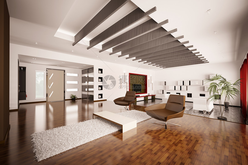 现代内地公寓3d建筑学前厅皮革桌子房子地面白色棕色入口大厅图片