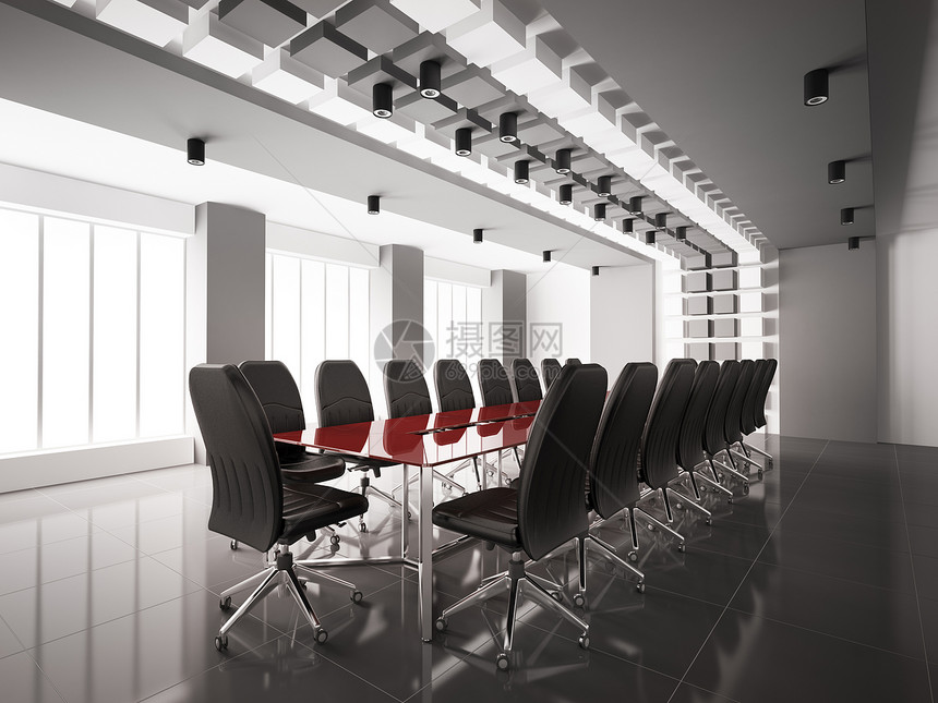 现代室内3d合金红色桌子商业白色瓷砖工作家具会议窗户图片