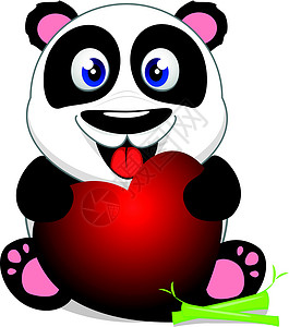 持一颗童心心爱可爱的熊猫绘画童心动物卡通片白色乐趣荒野动物园野生动物黑色插画
