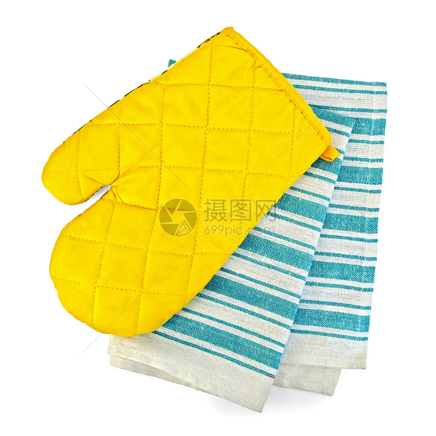 厨房毛巾和水壶主持有者卫生餐巾手套黄色防火家庭白色纺织品正方形图片