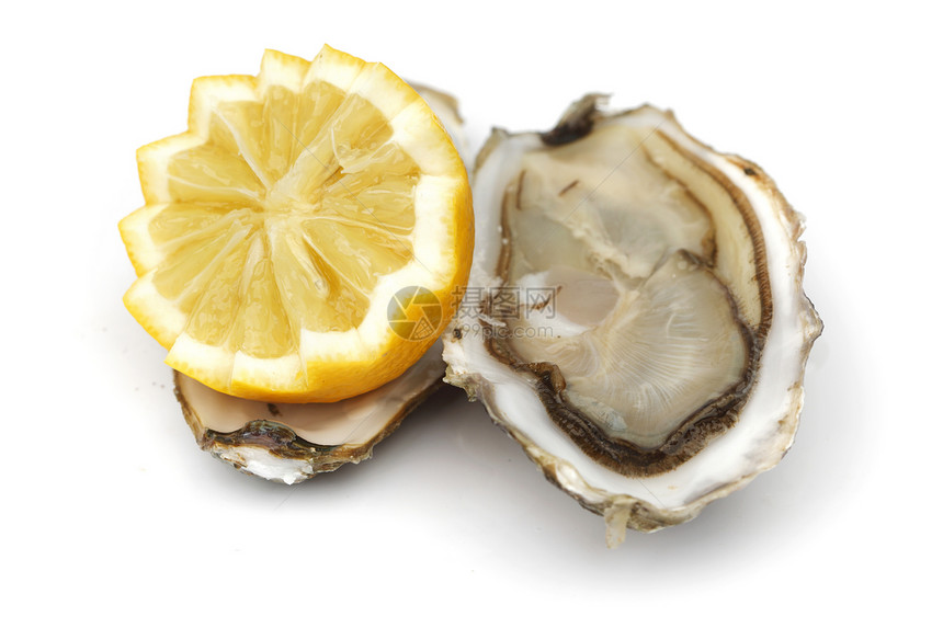 牡蛎和白柠檬美食海鲜托盘熟食食物午餐盘子奢华餐厅贝类图片