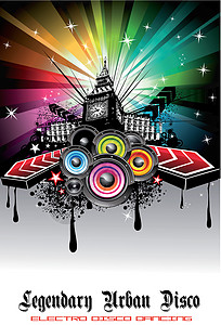 摘要 城市迪斯科活动背景美丽射线俱乐部派对星星舞蹈扬声器打碟机岩石技术背景图片