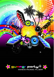 热带热带拉丁美洲音乐活动的背景背景岩石星星舞蹈迪厅海报扬声器插图俱乐部彩虹射线背景图片