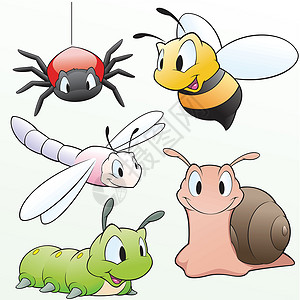 卡通昆虫蜻蜓孩子漏洞收藏孩子们蜗牛插图毛虫蜜蜂熊蜂背景图片