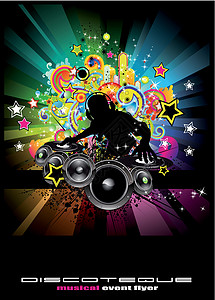Discoteque 传单的音乐活动背景扬声器彩虹舞蹈技术星星岩石乐趣派对迪厅打碟机背景图片