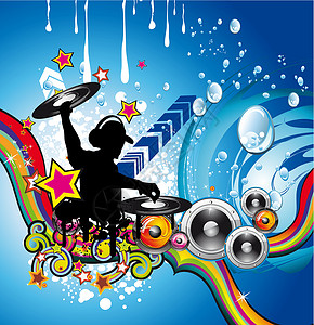 音乐节打碟少年Discoteque 色彩背景迪厅舞蹈技术俱乐部星星气泡海报卡片音乐城市设计图片