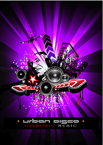 疯狂的音乐疯狂 DJ 形状的音乐活动背景插图低音岩石星星飞机舞蹈乐趣海报扬声器红色设计图片