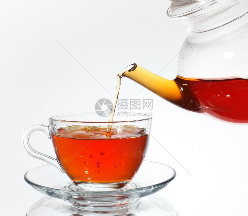 喝茶泡茶飞碟液体流动茶壶溪流早餐黑色盘子棕色杯子图片
