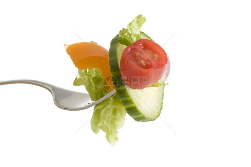 叉子上的沙拉食物生产绿色营养宏观小吃蔬菜胡椒图片