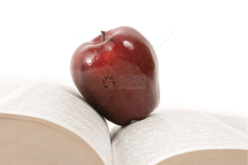 书中的苹果学习材料学校健康红色知识教育阅读图书馆意义图片