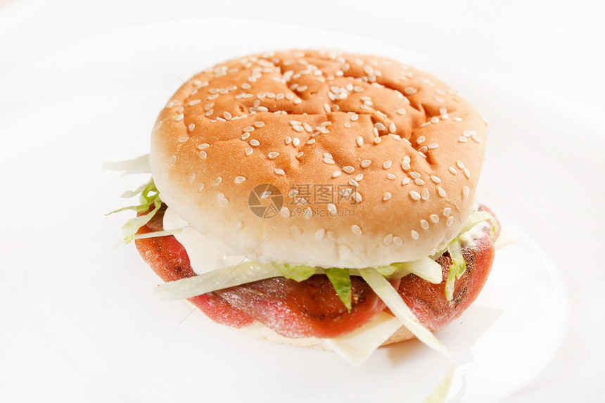 白色的汉堡包晚餐食物包子牛扒午餐芝麻洋葱火腿宏观营养图片
