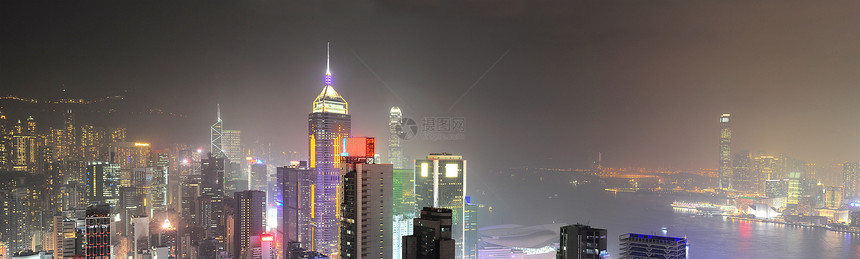 香港夜间旅游城市办公室全景生活摩天大楼金融街道天际景观图片