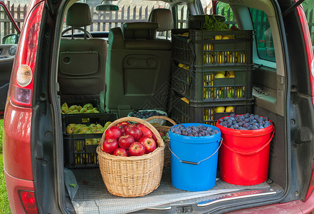 收获补给品市场花园店铺食物农场李子篮子货物运输高清图片