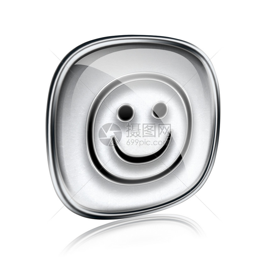 微笑图标灰色玻璃 在白色背景上隔离按钮键盘徽章笑脸网站表情网页互联网正方形插图图片