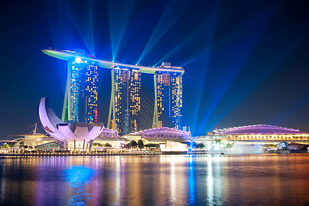 新加坡城市景观晚上玛丽娜湾沙滩背景