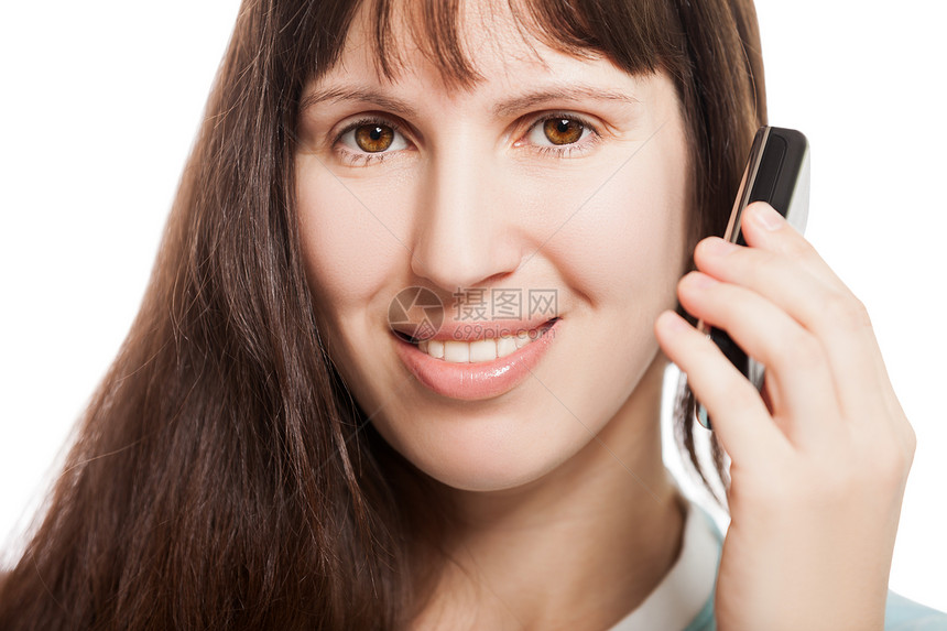 妇女手中的移动电话讨论呼唤商业电话快乐帮助女性消息商务麦克风图片