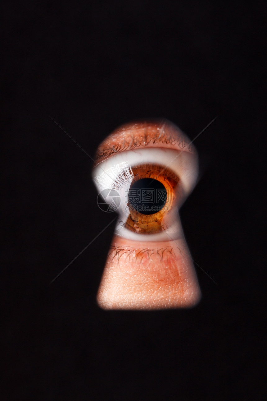 眼睛透过一个关键孔框架刑事隐私监视危险圆圈黑色眼球情感视孔图片