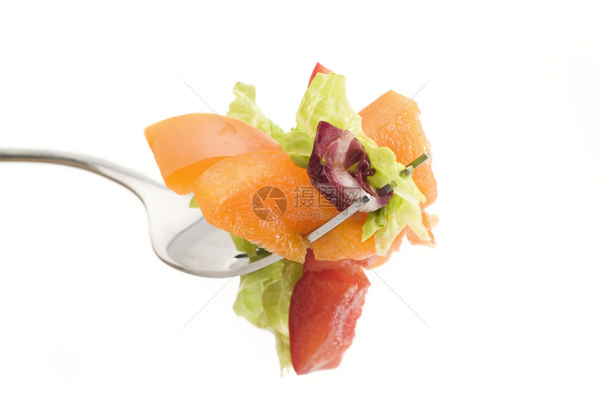 叉子上的沙拉绿色宏观蔬菜食物生产小吃营养胡椒图片