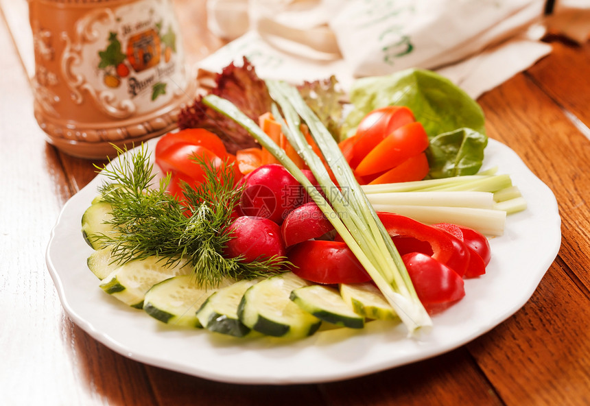 新鲜蔬菜芹菜香菜牧场食物敷料派对洋葱奶油萝卜胡椒图片