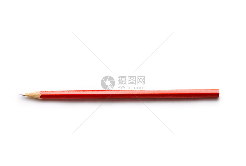 白上孤立的铅笔石墨乐器白色办公室宏观木头工具水平染色红色图片