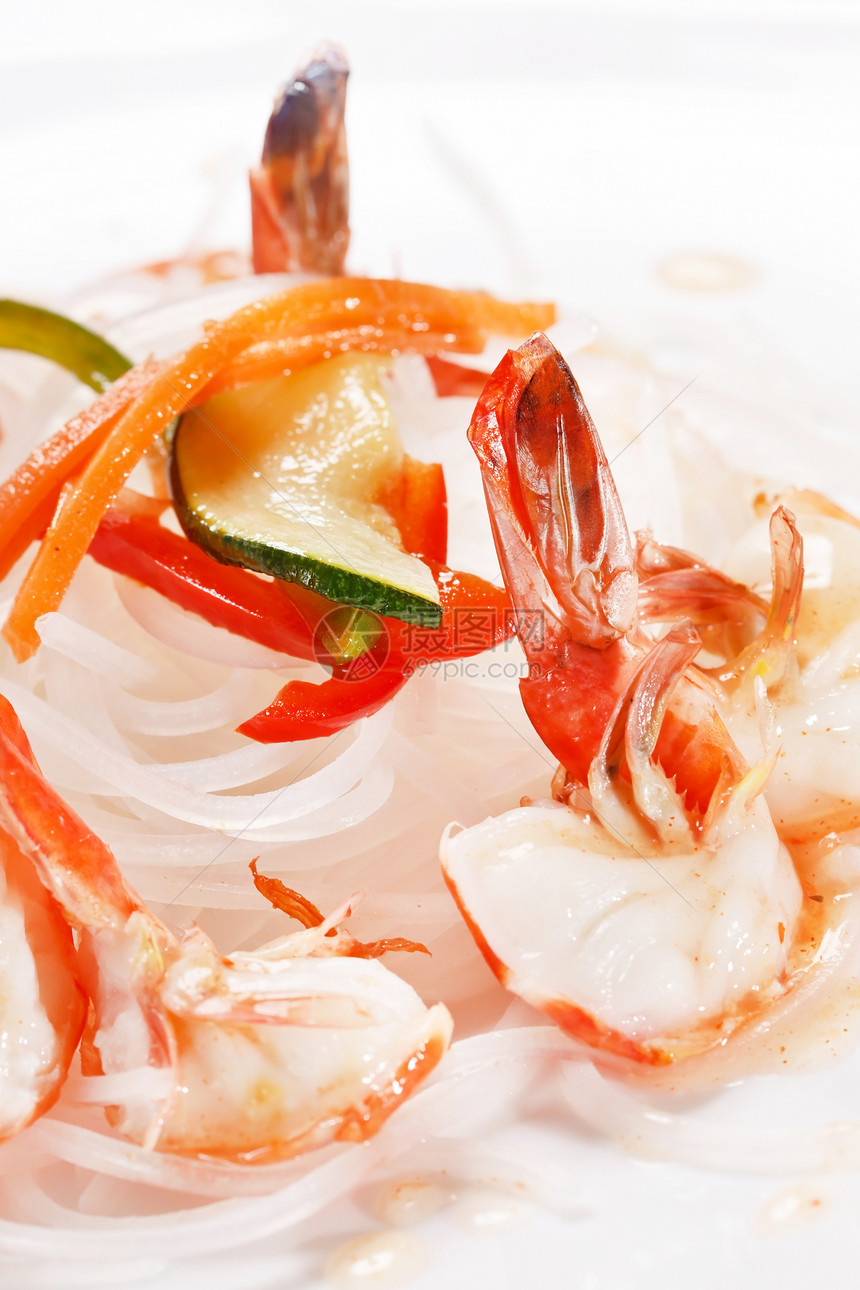 面条和虾健康香料蔬菜辣椒胡椒食物海鲜美味餐厅芝麻图片