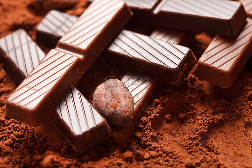 含有可可豆的巧克力平板种子水果小吃甜点烹饪可可生活粉末牛奶图片