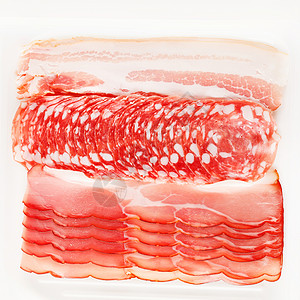 肉食开胃菜白色托盘条纹产品火腿食物冷藏红色皮疹包装背景图片